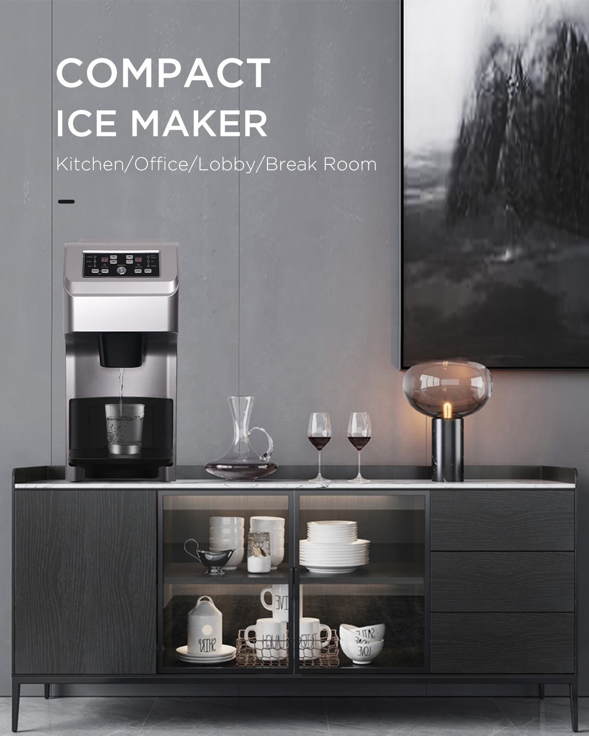 Ice Maker 35kg Countertop Water Dispensers Automatic Bullet Nugget Ice Block Making Machines for Business Commercial Home
