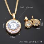 Luxury zircon Crystal Necklace Earrings Ring Jewelry Sets 18K Real Gold Plated