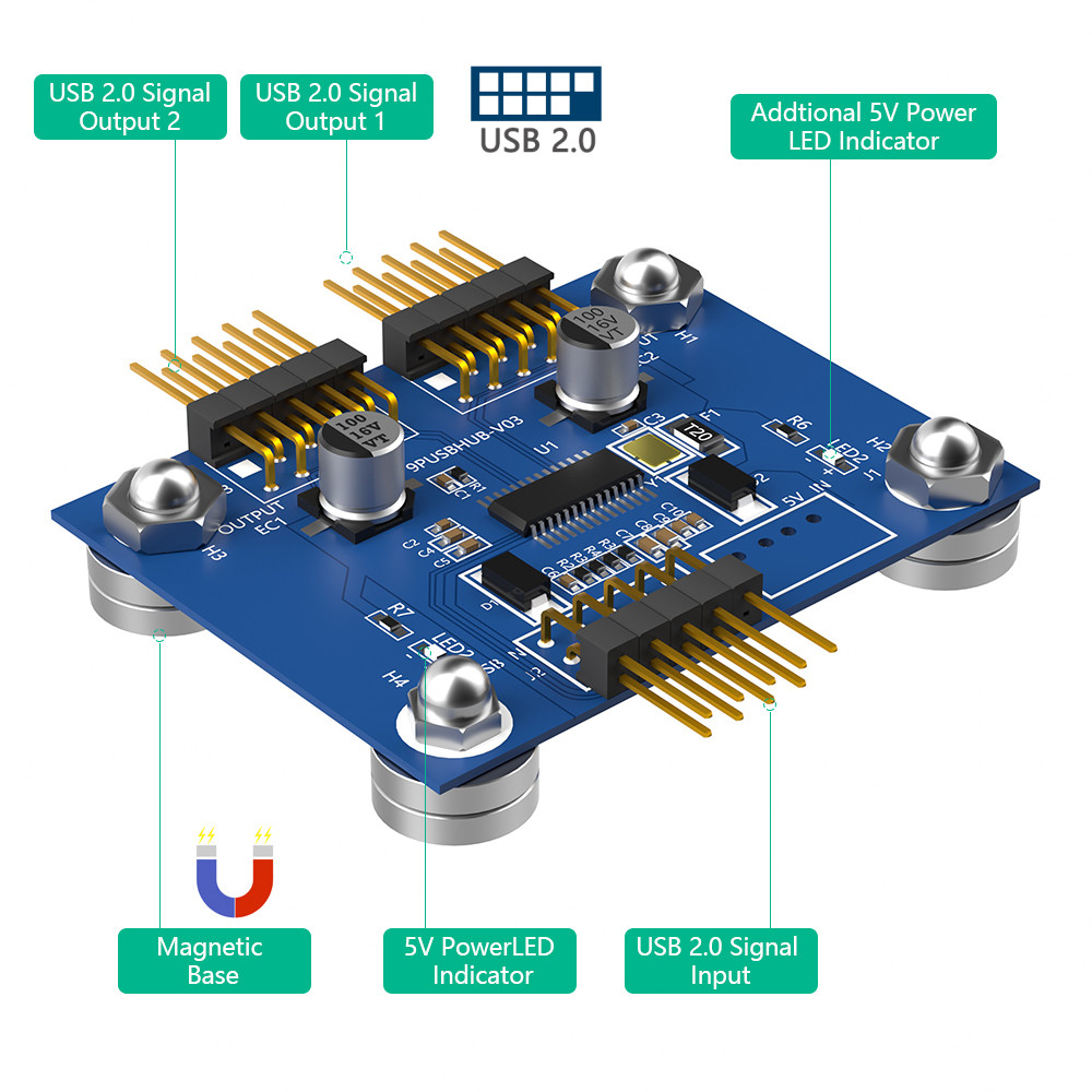 4-Port USB 2.0 Hub with Power LED and Magnetic base