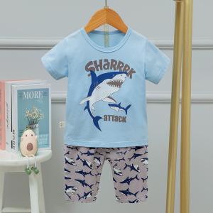 Wholesale Boys And Girls Children'S Summer Pjs Cartoon Shark 40 Cotton Yarns from china suppliers