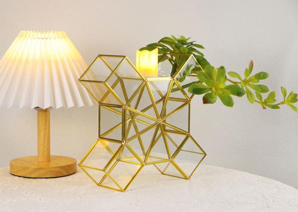 Windmill shape glass artifact greenhouse candlestick copper strip gold
