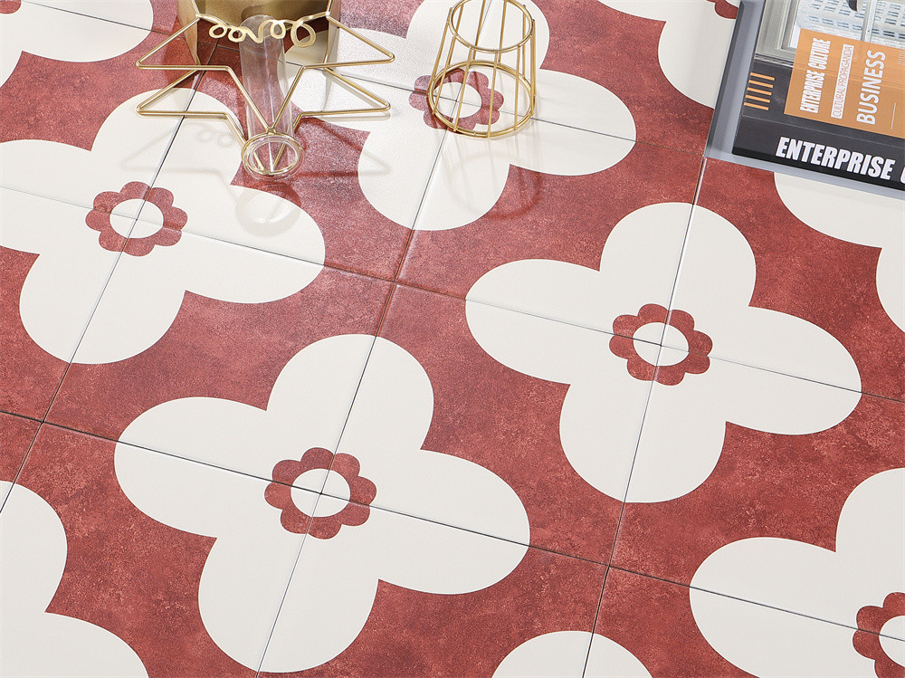 Red And Beige 20x20cm Indoor Ceramic Rustic Tile For Balcony And Scratch-Resistant Tiles For Decoration