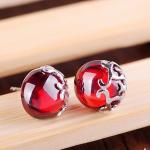 Sterling Silver 10mm Round Red Garnet Stud Earrings Vintage Thai Silver Jewelry