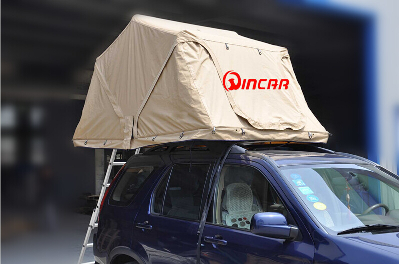 Auto camping roof tent use YKK zipper ripstop canvas roof top tent from Ningbo Wincar