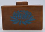 Brown Flower Printing Color Sparkly Clutch Bag , Vintage Style Wooden Box Clutch