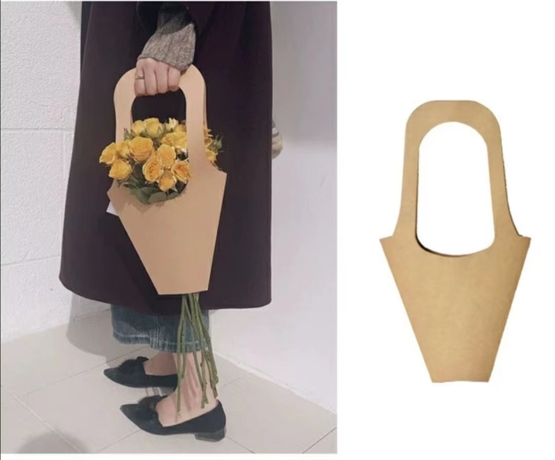 Take Away Kraft Paper Flower Bags Plant Florist Bouquet Handle Flower Bag