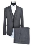 Classic Measure Mens Slim Fit Tailored 3 Pieces Suit Dark Grey Stripe Business