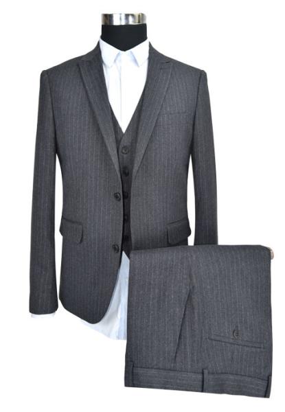 Classic Measure Mens Slim Fit Tailored 3 Pieces Suit Dark Grey Stripe Business
