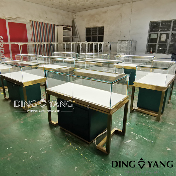 Green/Gold Color Combination for Our Showroom Display Cases Eye-Catching and Elegant