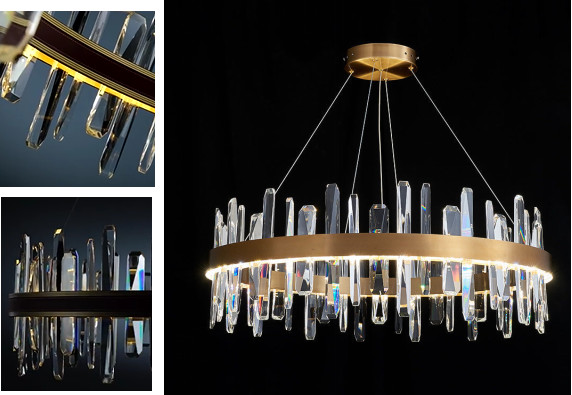 Round Shape Chandelier Crystal Ceiling Light Fixture With Metal Ceiling Plate