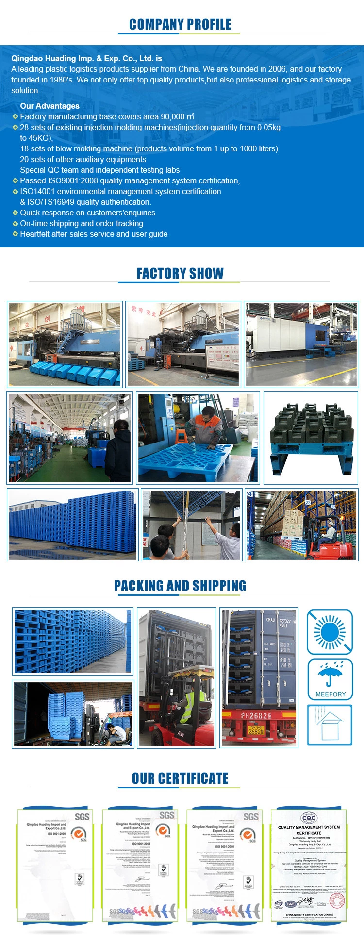 Factory cheap price plastic pallet large dimension long-working life plastic pallet