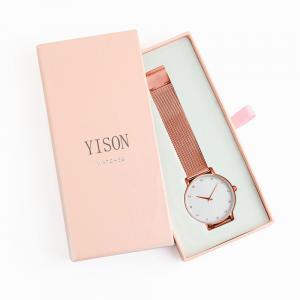 China Custom Luxury Pink Rigid Hard Paper Sliding Packaging Watch Box With Drawer on sale