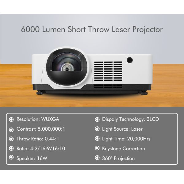 Multimedia Content Immersive Projector 6000 Lumen Short Throw Laser Projector