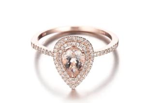 Wholesale Pear Cut Double Halo Morganite Engagement Ring 6×9MM 0.79ct Weight ODM from china suppliers