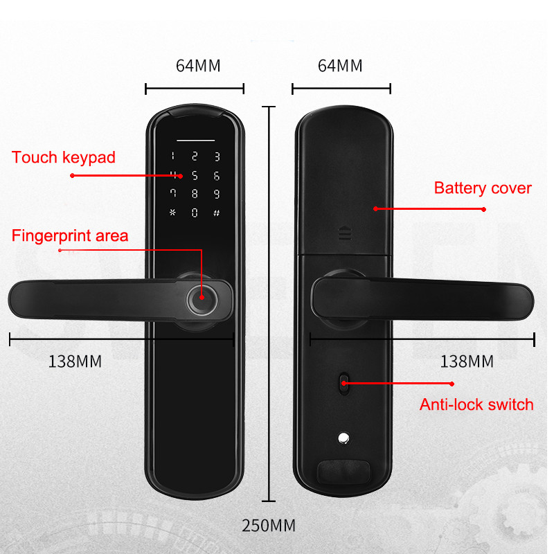 4AA DC6V App Controlled Door Locks FCC Fingerprint Smart Door Lock