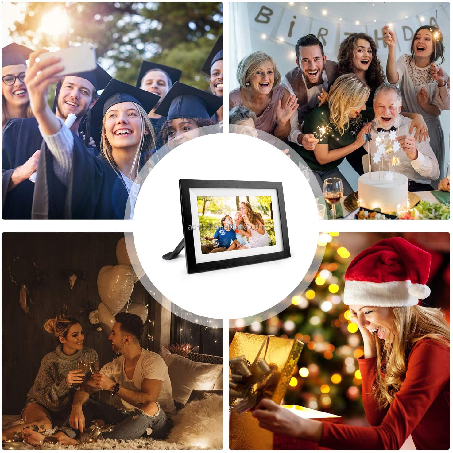 Digital Display 10.1 Inch Digital Photo Frame Wall Mounted With Wood Frame And Micro USB Slot