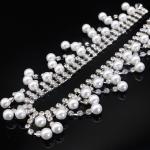 Silver Pearl And Rhinestone Necklace Copper Material Inlaid Shiny Diamonds OEM