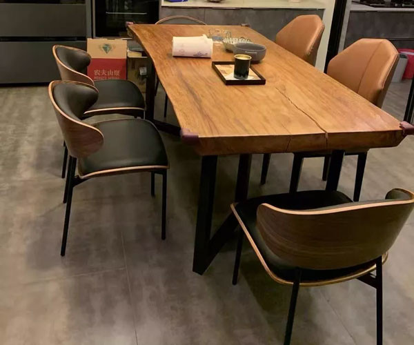 Leather Metal Leg Dining Chairs Modern Stylish Nordic Black Wood Walnut Bent