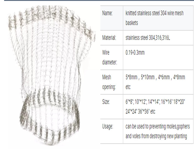 SS304 Knitted Wire Mesh Planting Basket 0.05-0.48mm For Tree / Flower