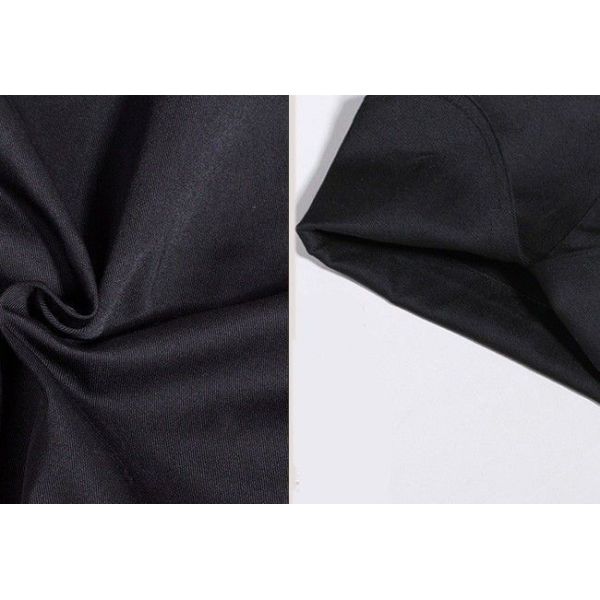 Men Polyester Fabric Kitchen Staff Uniforms Rollable Cuffs Black And White With Hat