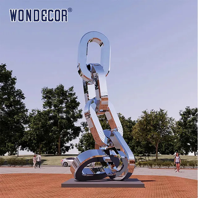 Custom Design Iron Chain Stainless Steel Mirror Sculpture 220cm