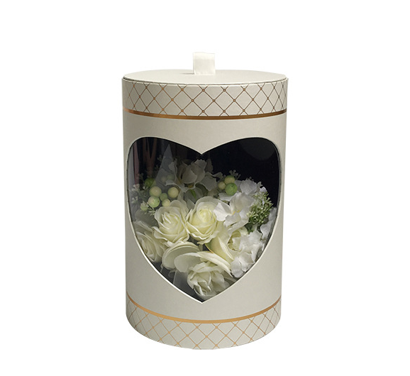 Custom Luxury Clear Window Transparent Paper Round Cylinder Shape Wedding Flower Boxes