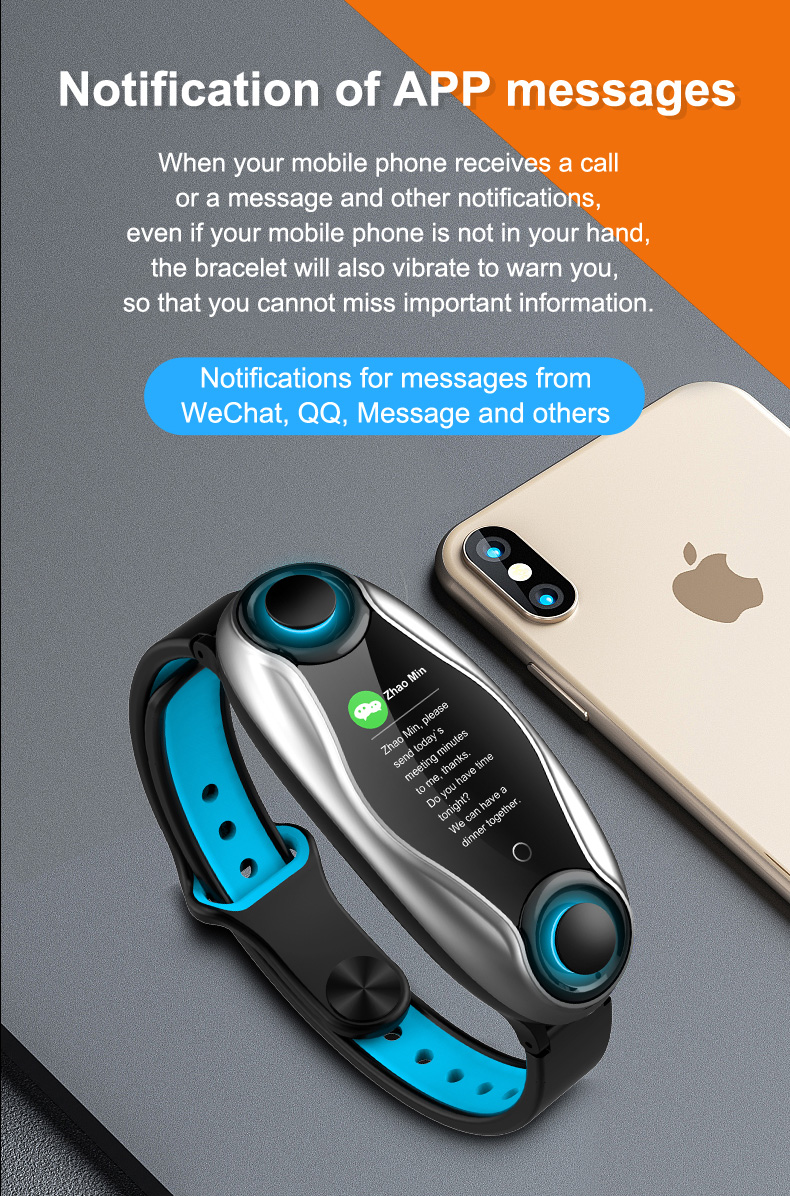Magnetic Silicone Strap Smart Watch 0.96inch TFT Bracelet Wireless Bluetooth Earphone 2 In 1