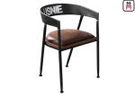 Loft Leather And Metal Dining Chairs , Industrial Black Metal Dining Chairs With