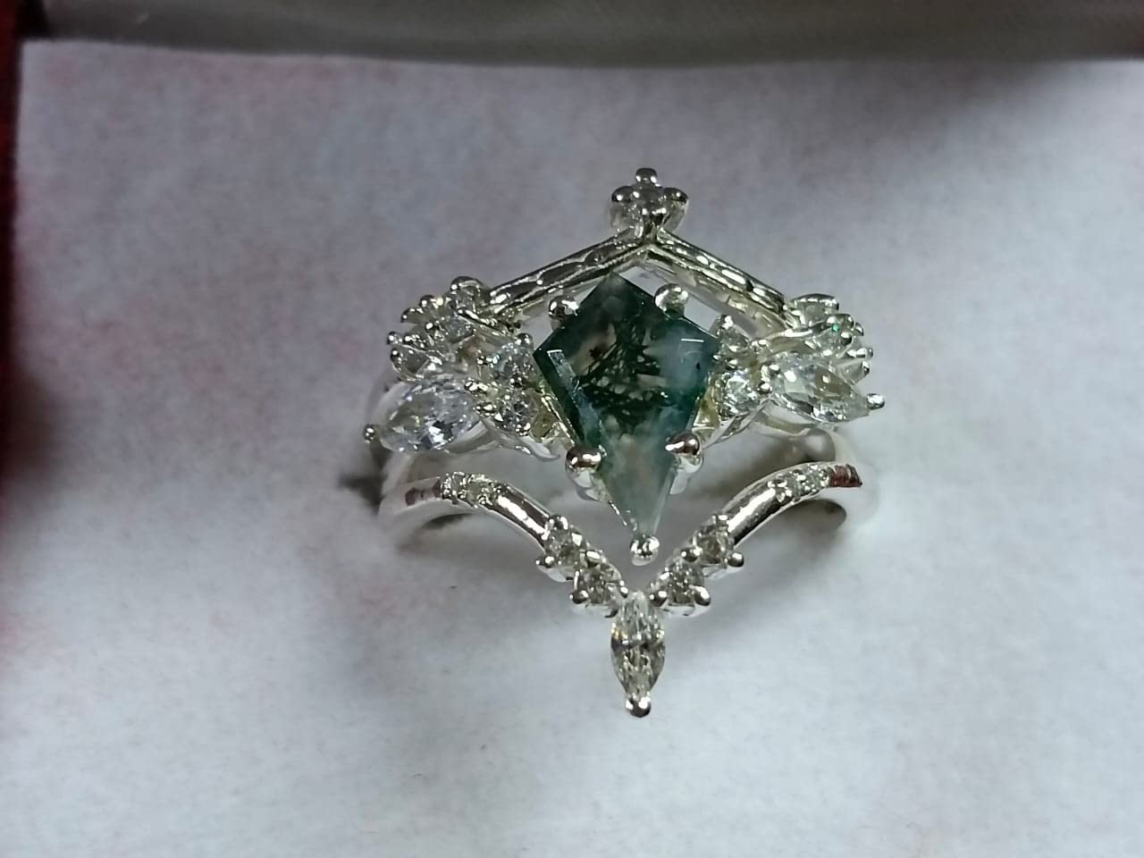 Solid Rose Gold 1.25ct Natural Inspired Leaf Moss Agate Jewelry Cluster Emerald Aquatic