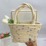 Straw Tote Bag for Women Handwoven Cotton Straw Shoulder Bag Crochet Tassel