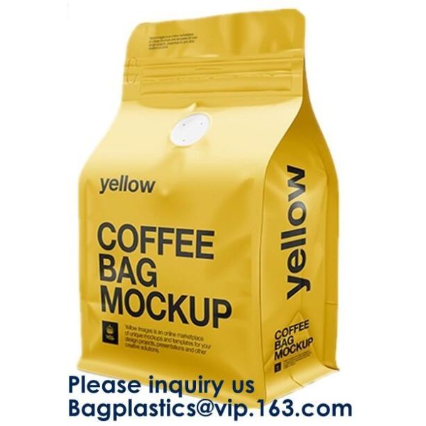 Oxo-Degradable stand up pouches Coffee Bags Stand Up Pouch With Valve Side Gusset Bag with Valve Flat Bottom Pouch with