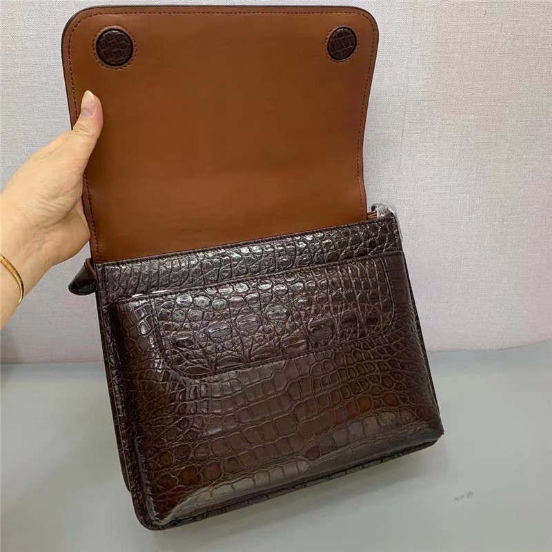 Authentic Alligator Leather Male Flap Purse Cross Shoulder Bag Genuine Crocodile Belly Skin Businessmen Messenger Bag