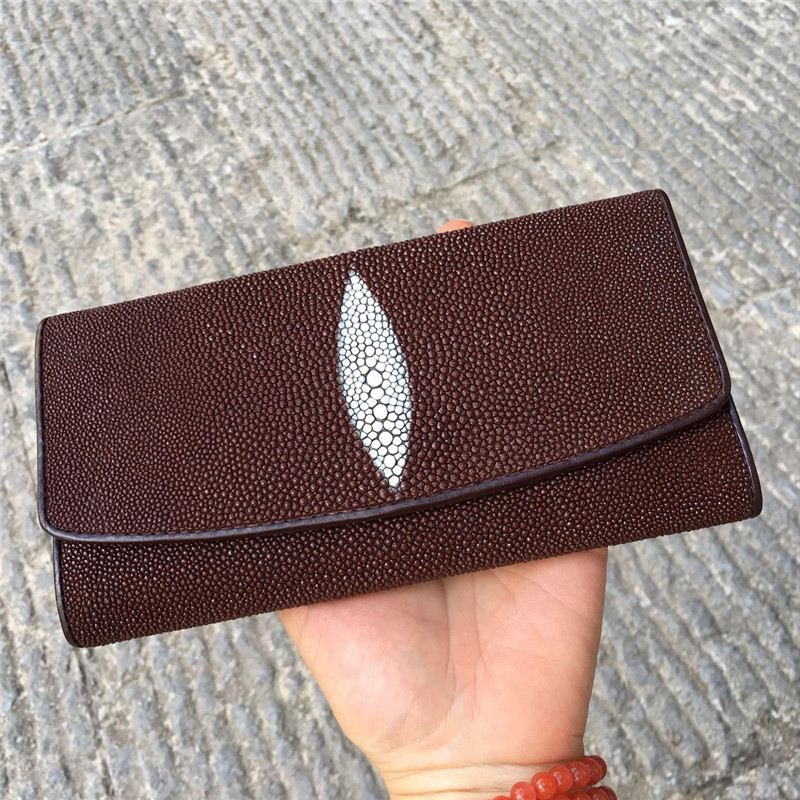 Unisex Authentic Stingray Skin Male Long Trifold Wallet Genuine Leather Women Men Large Clutch Purse Lady Money Bag