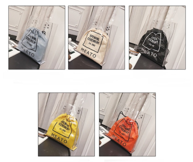 Summer Large Plastic PVC Clear Tote Bag Customized Color With Inner Drawstring