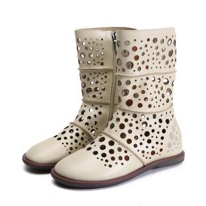 Wholesale S147 Factory retro literary leather high-top boots Guangzhou women's shoes round toe hollow ethnic wind breathable sanda from china suppliers