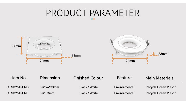 Angle Adjustable MR16 Downlight Frame Renewable Material Downlight Enclosure