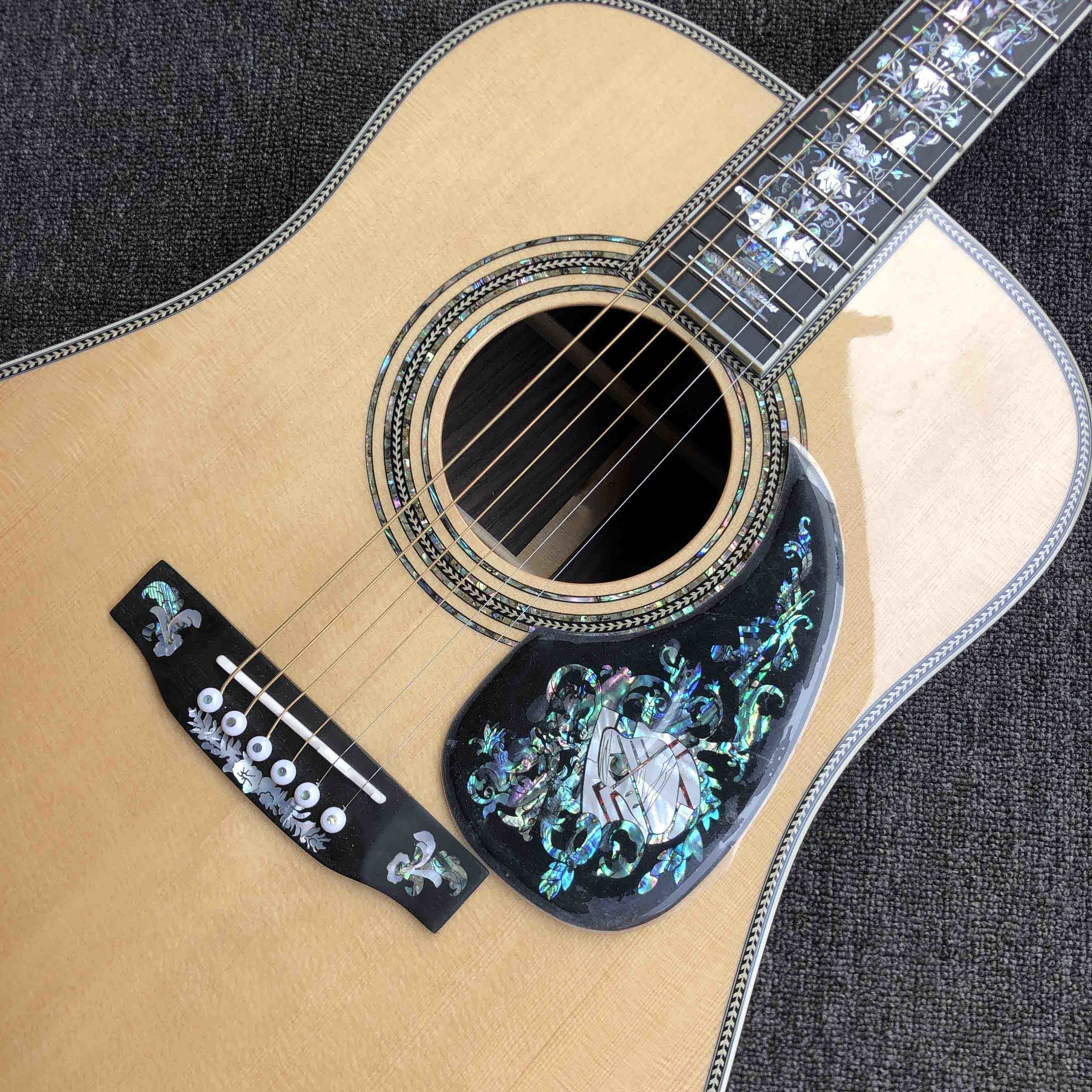 All Solid Wood Retro 41" D Type Acoustic Guitar Abalone Inlay Ebony Fingerboard