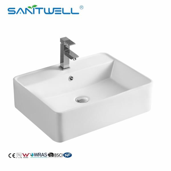 AB8337 Bathroom White Ceramic Vessel Sink Ceramic Basin Hotel Above Counter