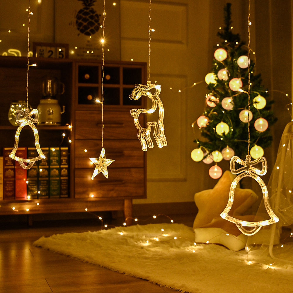 3.5M LED Star Deer Tree Bell 220V 110V Christmas Garland Fairy Curtain String Lights For Home New Year Wedding Party Dec