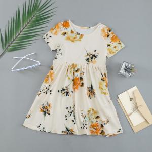 Wholesale Summer Children's Clothing Solid Color Cotton Printed Short Sleeve Casual Girls Dress from china suppliers