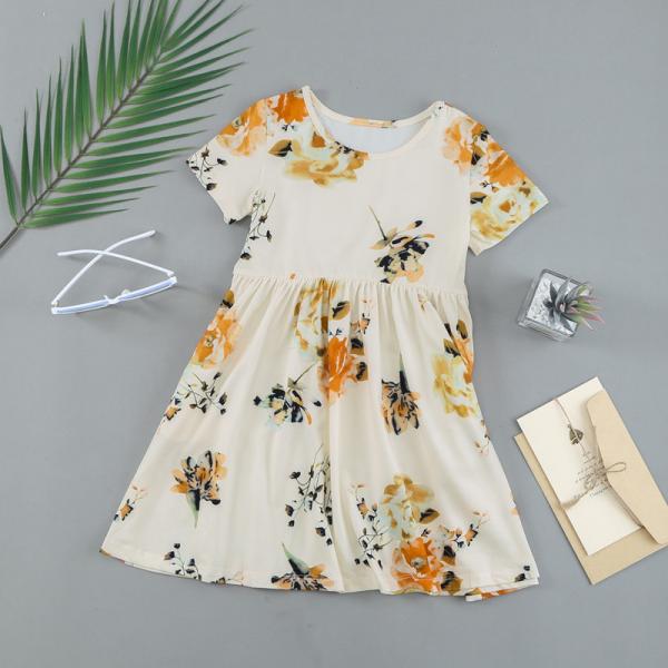Summer Children's Clothing Solid Color Cotton Printed Short Sleeve Casual Girls