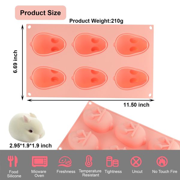 3D Mini Silicone Baking Mold For Mousse Cake Fondant Soap Ice Cream Chocolate Candy Rabbit Molds 6 Cavitity
