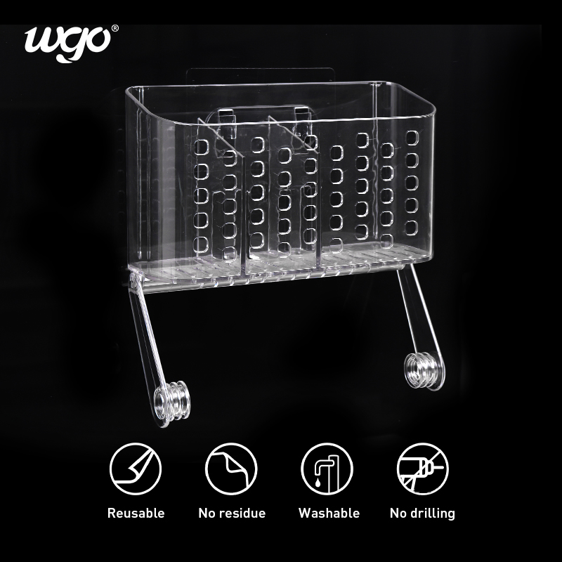 WGO Transparent Bathroom Soap Dish Holder Shower Rail Plastic For Paper Towel