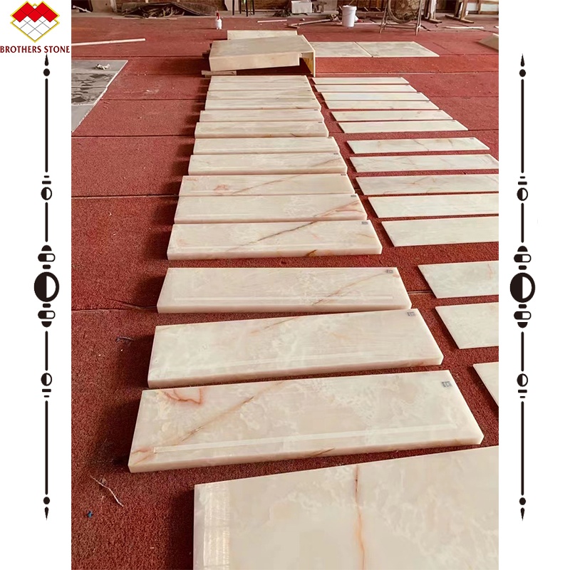 9/12/15mm Thickness LED Light Follows Panda White Marble Stair with Natural Stone