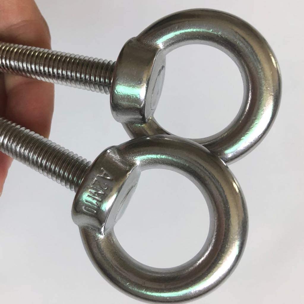 INCH Stainless Steel M10 Shoulder Eye Bolts 3/8"x 2.75" Heavy Duty Screws with Washer and Nuts Plain Finish Lifting