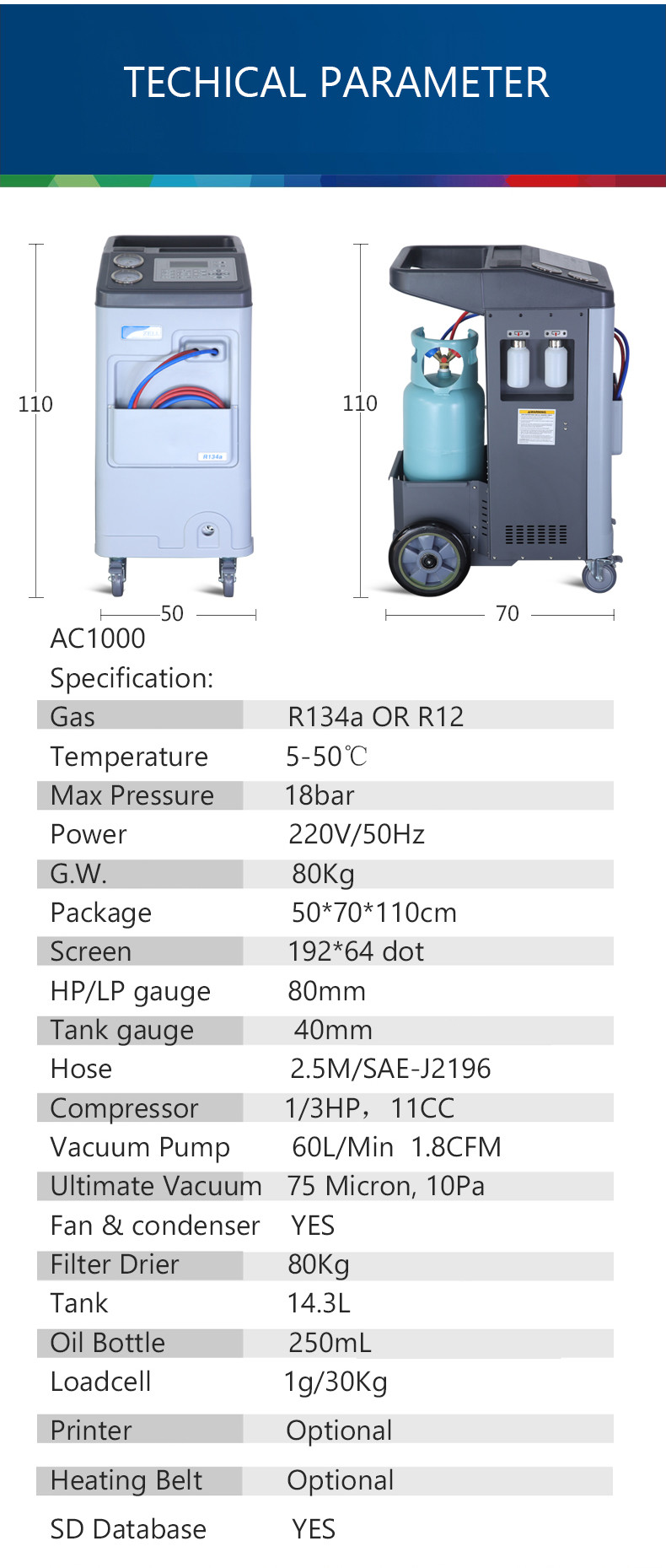 Aircon Recycle Recharge R134 AC Machine R12 Recovery Machine With Printer