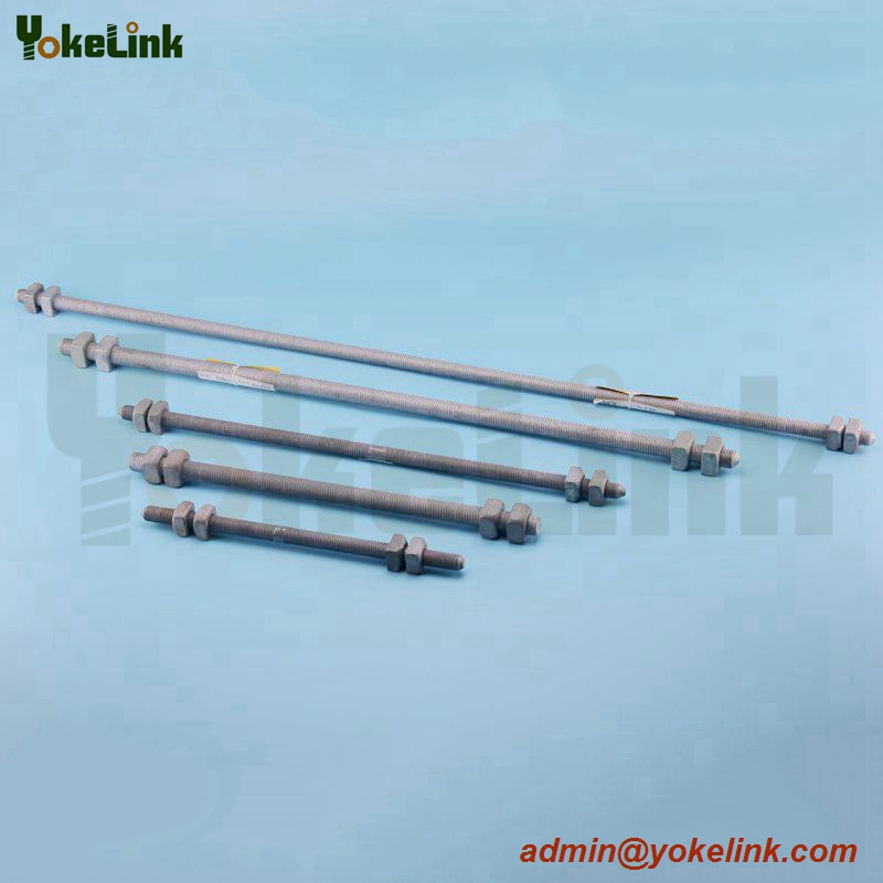 Galvanized Thread Double Arming Bolts/Stud Bolt And Nut For Electric Power Hardware