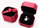 Femal Red Plastic Jewelry Box PU Leather With Ribbon Environmentally Friendly
