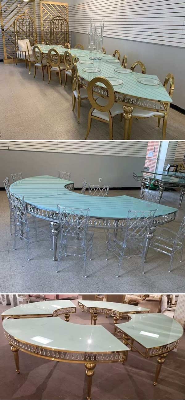 Crystal Drops Large Banquet Table Luxury Half Moon Round Shape
