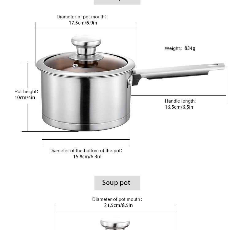 Amazon Top Seller Kitchen Cookware 6 Pcs Glass Cover 430 Stainless Steel Cookware Sets With Handle